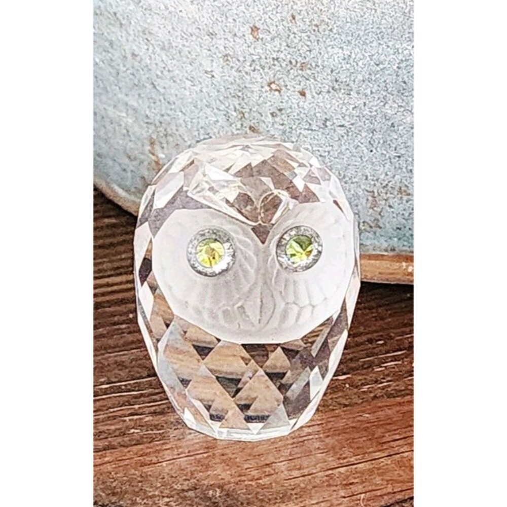 Swarovski Crystal Owl Figurine Clear Faceted Glass Vintage Missing One Eyebrow